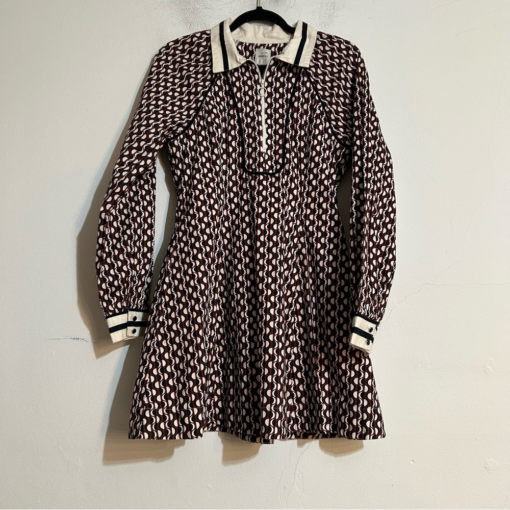 Anthropologie Maeve Long-Sleeve Collared Varsity Dress 10 Retro Preppy Rugby